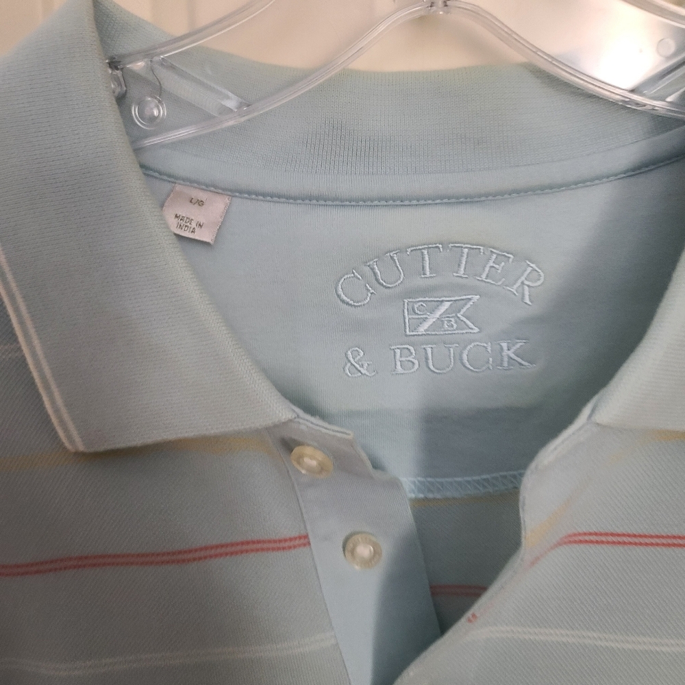 Cutter & Buck Men's Light Blue Striped Polo Shirt Large - Picture 3 of 11
